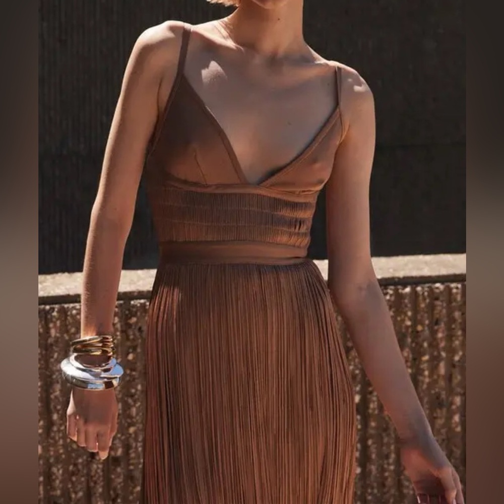HERVE LEGER Fringe Gown - Toffee FRI8438676 NWT - Picture 6 of 7